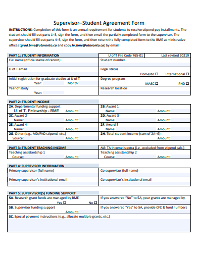 student agreement form template