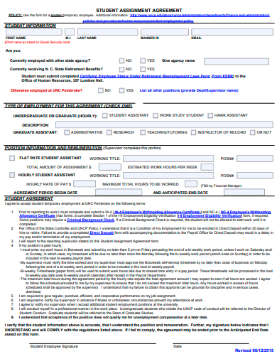 student assignment agreement template