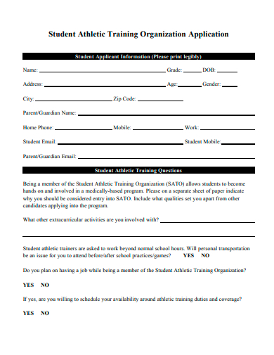 student athletic training organization application template
