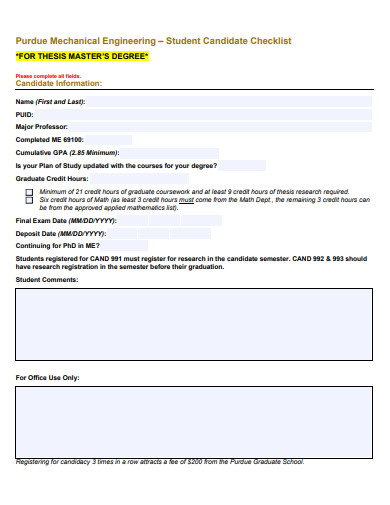 student candidate checklist template