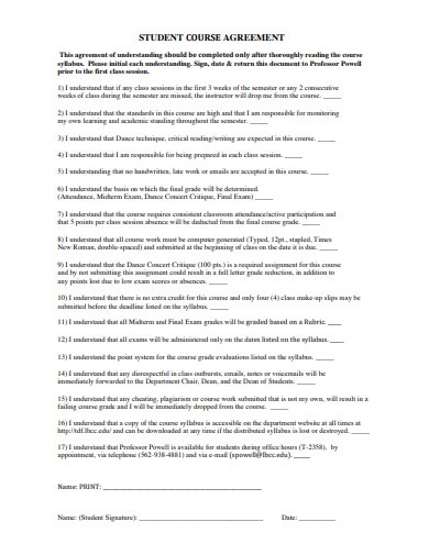 student course agreement template