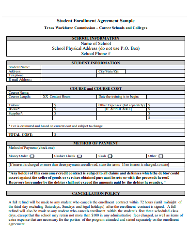 student enrollment agreement template