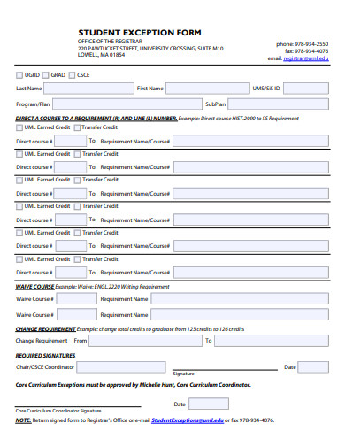 student exception form template