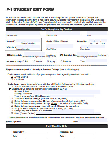 student exit form template