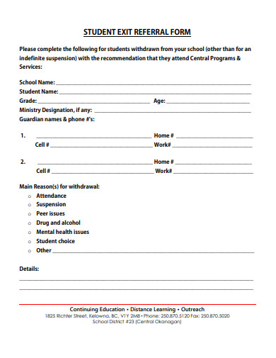 student exit referral form template