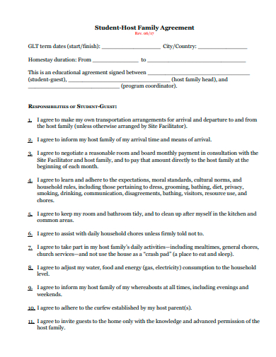 student host family agreement template