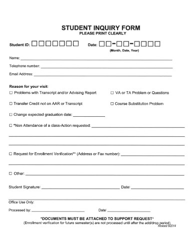 student inquiry form template