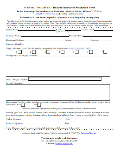 student instructor resolution form template