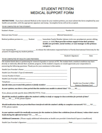 student petition medical support form template