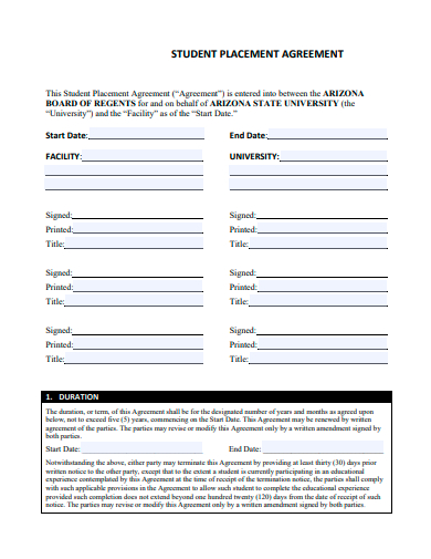 student placement agreement template