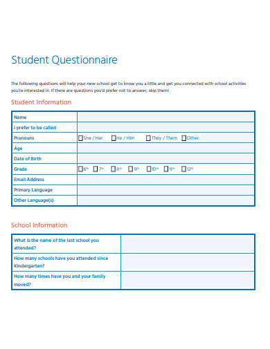 student questionnaire example
