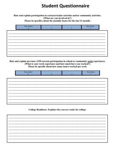 student questionnaire format