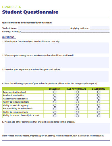 student questionnaire in pdf