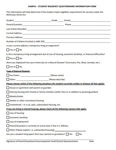student residency questionnaire template