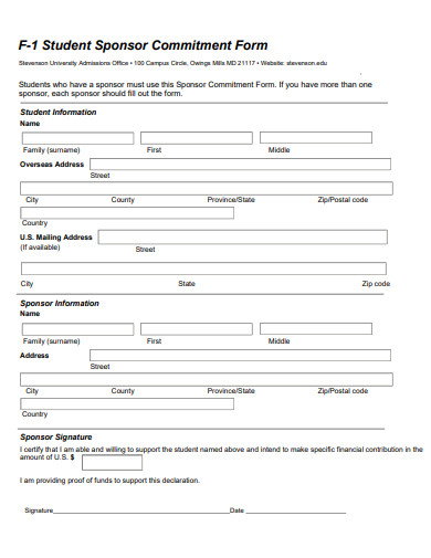 student sponsor commitment form template