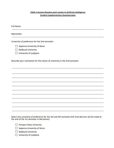 student supplementary questionnaire template