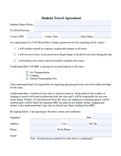 student travel agreement template