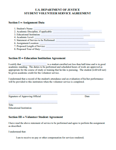 student volunteer service agreement template