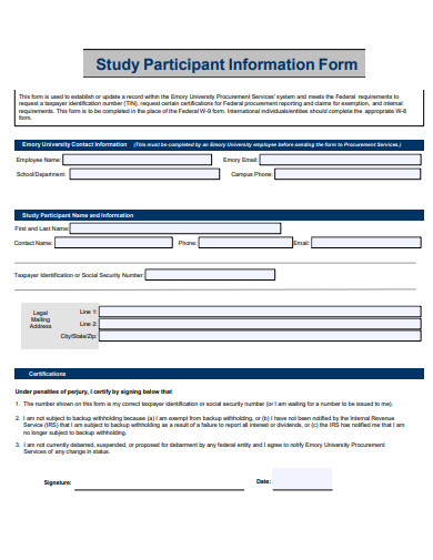 study participant information form template