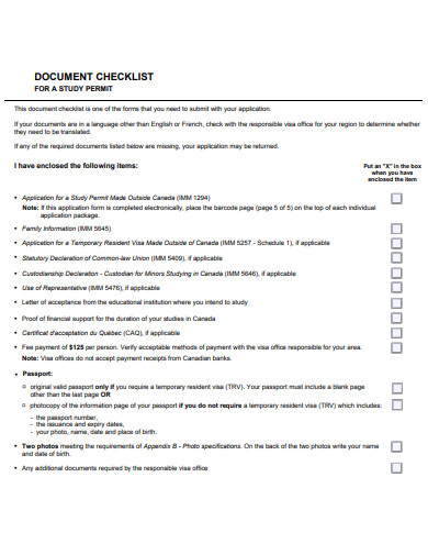 study permit document checklist template