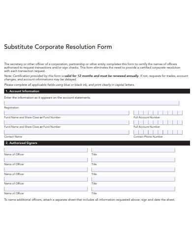 substitute corporate resolution form template