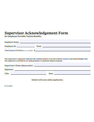 supervisor acknowledgement form template