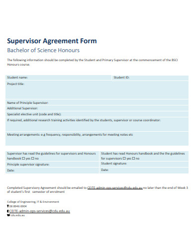 supervisor agreement form template