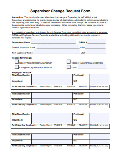 supervisor change request form template