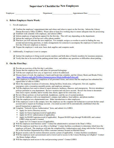 supervisor checklist for new employees template
