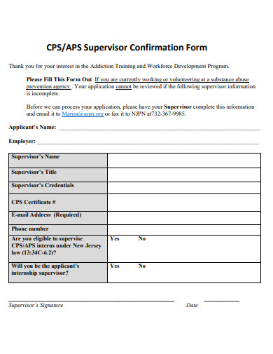 supervisor confirmation form template