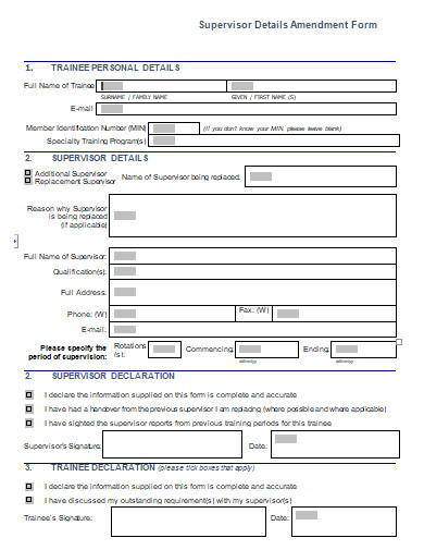 supervisor details amendment form template