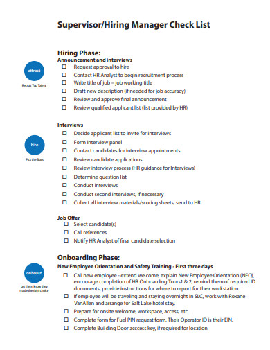 supervisor hiring manager checklist template