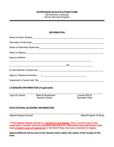 supervisor qualification form template
