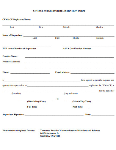 supervisor registration form template