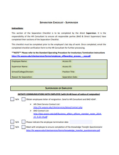 supervisor separation checklist template
