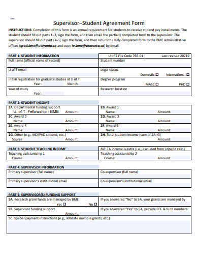 supervisor student agreement form template
