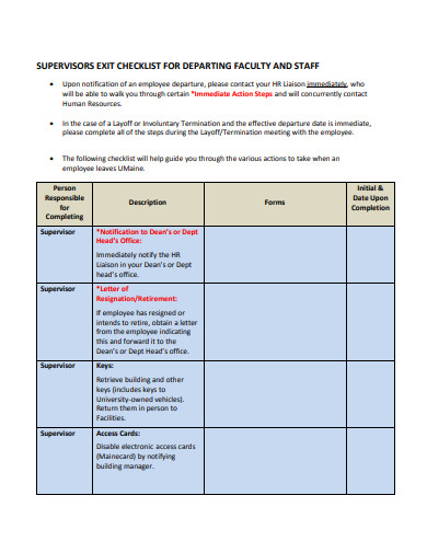 supervisors exit checklist template