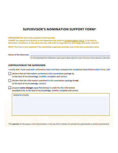 supervisors nomination support form template