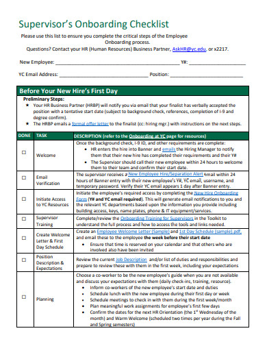 supervisors onboarding checklist template