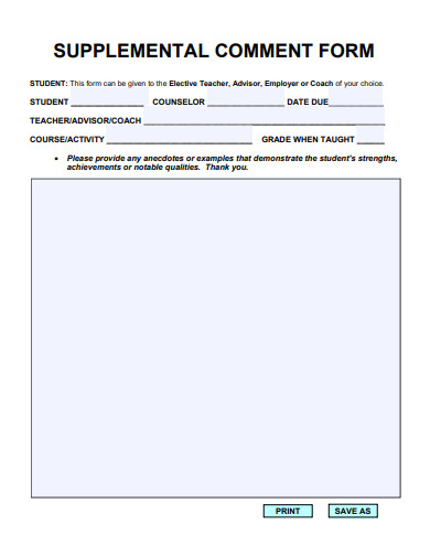 supplemental comment form template