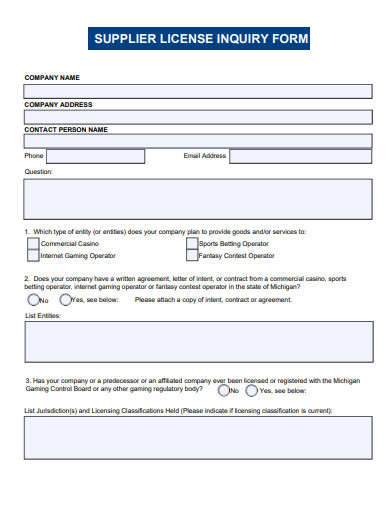 supplier license inquiry form template