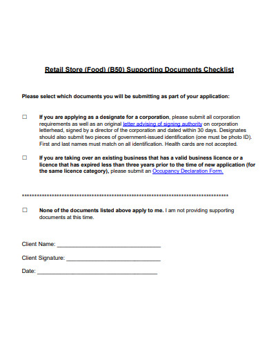 supporting documents checklist template
