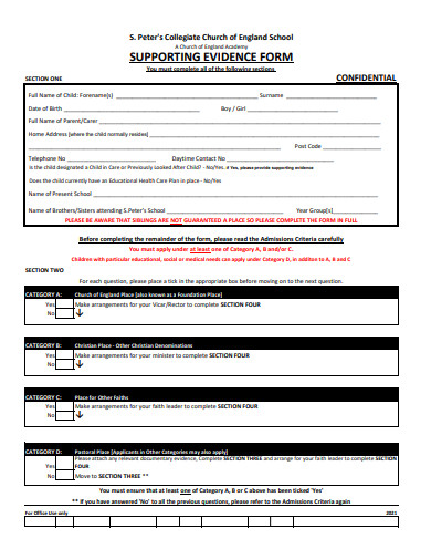 supporting evidence form template