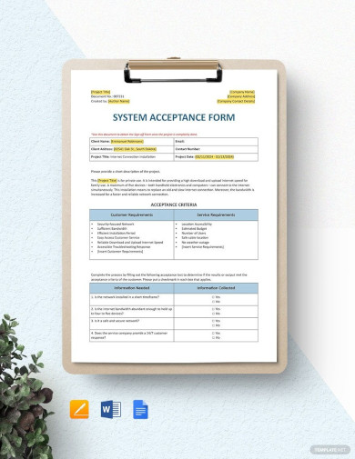 system acceptance form template