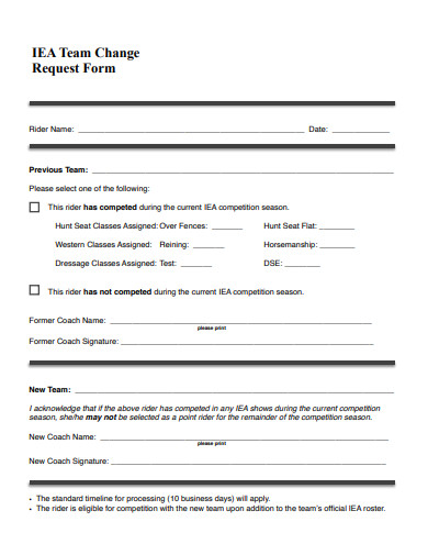 team change request form template