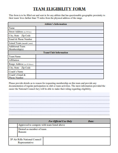 team eligibility form template
