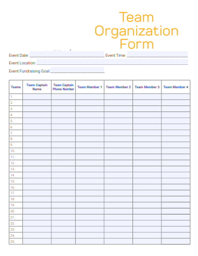 team organization form template