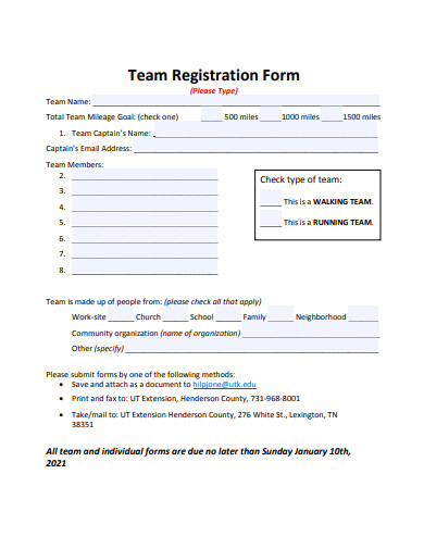 team registration form template