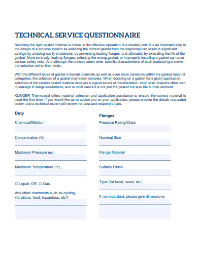 technical service questionnaire template