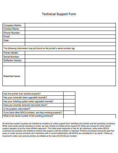 technical support form template